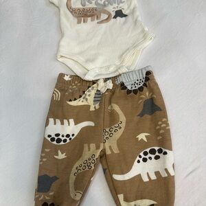 Dinosaur Print Baby Set - Cream and Brown